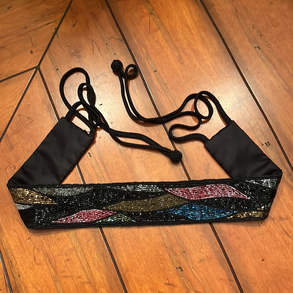 Vintage 80s ADG Fashion Imports Multi-colored Beaded Corded Belt 50"